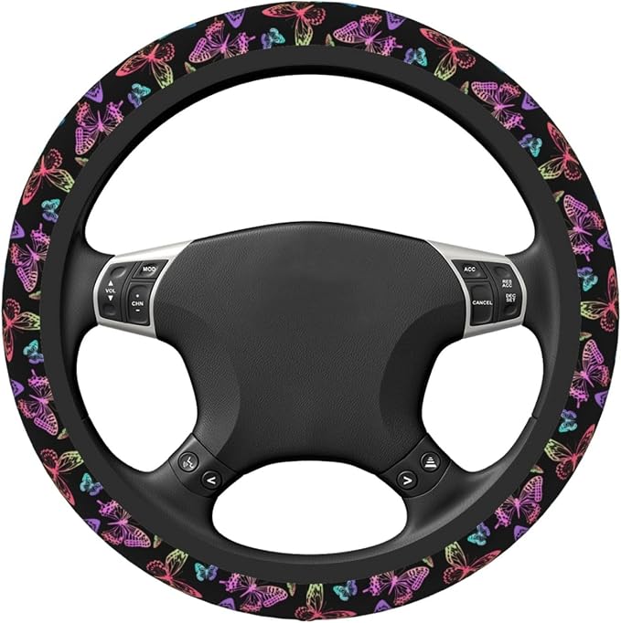 Butterfly Trendy Purple Steering Wheel Cover For Women Men Girls Car Accessories Decor Anti-Slip Neoprene Auto Steering Wheel Covers Protector Universal 15 Inch