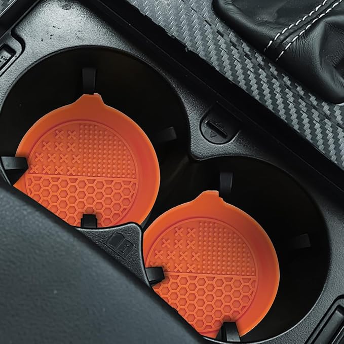Mandark 4PCS Car Cup Holder Coaster, Silicone Anti-Slip Vehicle Insert Water Bottle Mat, Automotive Interior Insulation Drink Cup Pad Decor Accessories, Universal for SUV, Sedan, Truck (Orange)