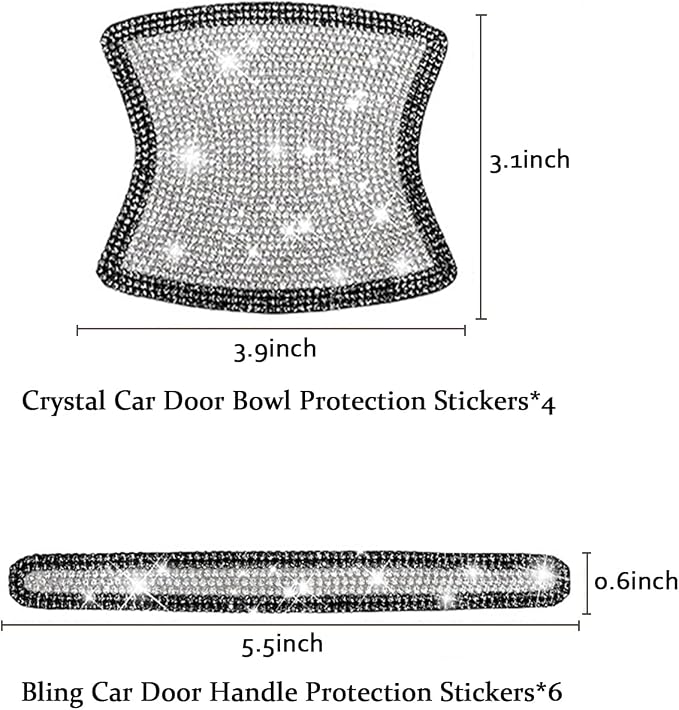 BetterJonny 10PCS Crystal Car Door Handle Scratches Protector, Rhinestone Car Door Handle Stickers Bling Car Door Handle Scratch Protector Stickers for Women and Girls Car Stickers (Black White)
