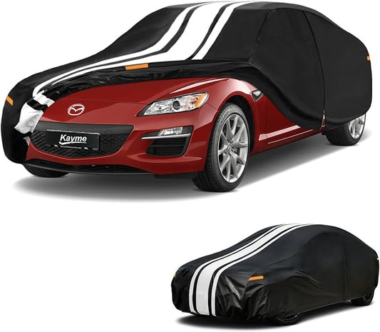 Kayme Heavy Duty Car Cover Custom Fit for Mazda RX-7 RX7 RX-8 RX8 (1978-2013), Outdoor Full Exterior Cover with Tape and Towel, Rain Snow Sun UV Protection.