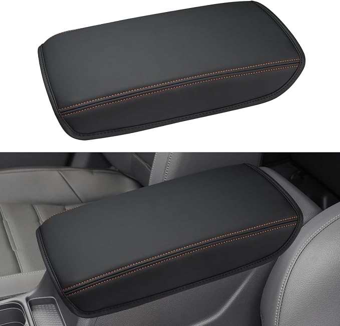 INTGET for 2023 2024 2025 2026 Honda CRV Center Console Cover with Thin Pad Leather Middle Armrest Cover Center Console Lid Protector for Honda CRV 2025 Accessories (Orange Stitches with Pad,2023+)