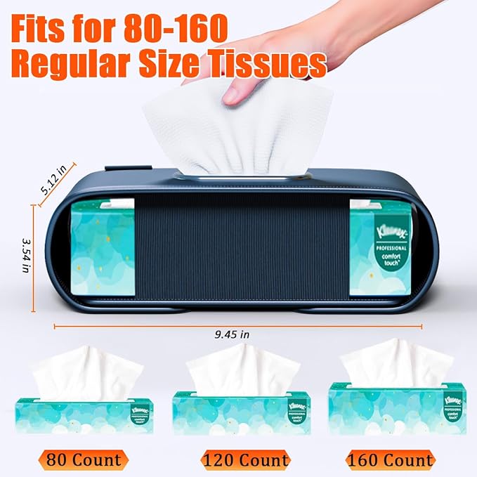 Car Tissue Holder (2Pack), Car Kleenex Holder Fits 100-160 Count | Premium PU Leather,Keep Tidy,Universal,Large tissue box,Backseat Car Napkin Holder,Tissues Dispenser for Car,Black
