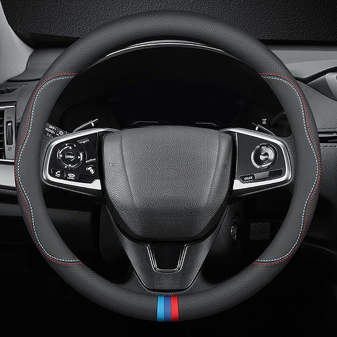 HAOTULE New Nappa Leather car Steering Wheel Cover, Universal 15 inch Black