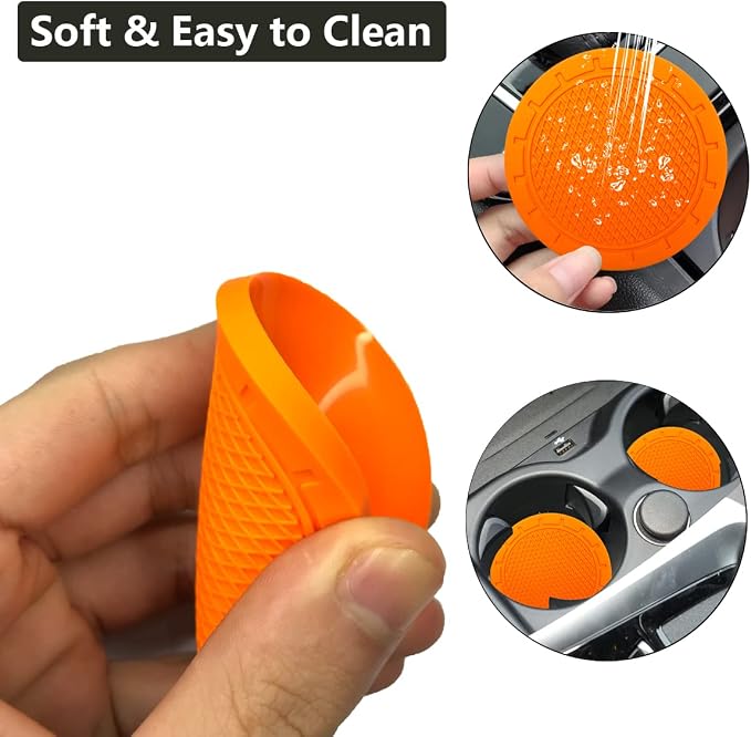 Car Cup Holder Coaster, 4 Pack 2.75 Inch Diameter PVC Non-Slip Universal Insert Coaster, Durable, Suitable for Most Car Interior, Car Accessory for Women Men Orange