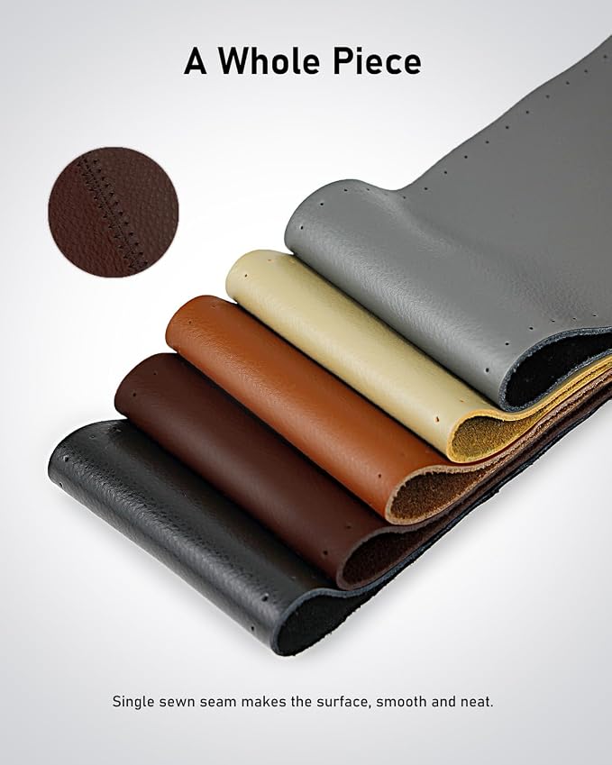 BELINOUS Leather Steering Wheel Cover Lace Up, Stitch on Steering Wheel Wrap, Universal Fit 13-20 Inch Car Truck Pickup Boat, A Whole Piece of Cowhide, DIY w/Needle Thread (Size XXL4, Coffee)