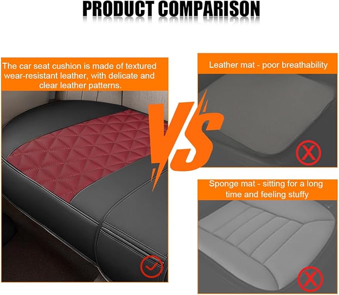 Leather Car Seat Cover, Vehicle Rear Bottom Seat Protector Pad, Full Surrounded Waterproof Auto Seat Protective Cushion, Universal Fit（Black/Red）