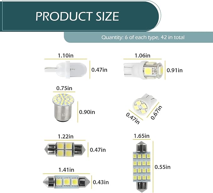 42 PCS Car LED Lights Interior Kit, T10 31 mm 36 mm 41 mm Reading Light License Plate Light, Plug and Play Wide Angle Ultra-bright LED Interior Lights, Universal Car Lights Interior (White)