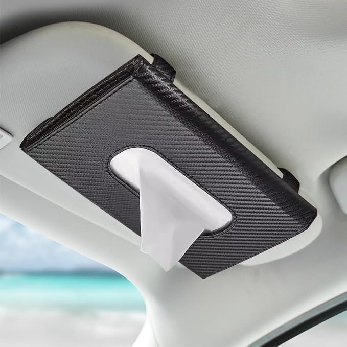 Car Tissue Holder, Sun Visor Napkin Holder, Premium PU Leather Car Tissue Box, with Tissue Refill, Universal Version Hanging Tissue Holder for Cars, Trucks, SUVs