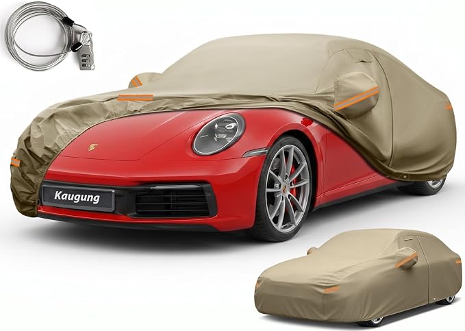 Kaugung Custom Fit Car Cover for Porsche 911 991 992 997 996 Carrera S 4S GTS Coupe Convertible Targa, Heavy Duty All Weather Waterproof Outdoor Cover with Driver Door Zipper, Mirror Pockets & Vents