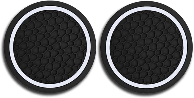 Car Cup Holder Coasters, Dustproof Automotive Interior Accessories Mat,2.75 Inch Non-Slip Insert Water Bottle Holder Pads, Universal for Vehicles, Trucks, RVs and More (Black/White, 2PCS)