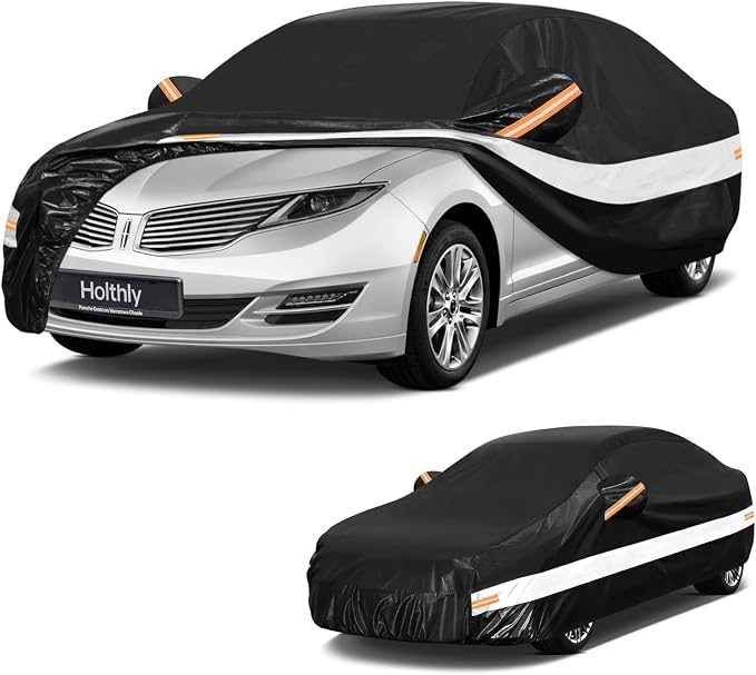 10 Layers Sedan Car Cover Custom Fit for Lincoln MKZ (2013-2026), Waterproof All Weather for Automobiles, Outdoor Full Cover Sun Dust Rain Protection with Cotton. Black