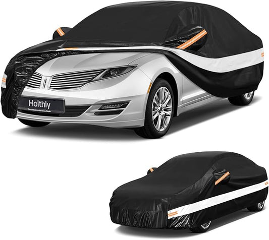 10 Layers Sedan Car Cover Custom Fit for Lincoln MKZ (2013-2026), Waterproof All Weather for Automobiles, Outdoor Full Cover Sun Dust Rain Protection with Cotton. Black