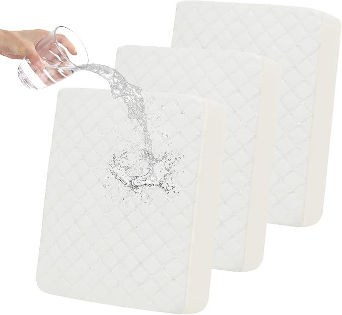 Easy-Going Waterproof Couch Cushion Covers, Non-Slip Leakproof Sofa Seat Cushion Slipcovers, Quilted and Stretch Furniture Protector for Dogs, Pets (3-Piece Sofa Cushion, Ivory)