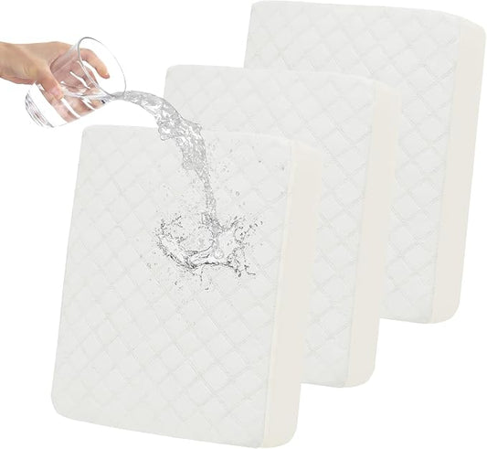 Easy-Going Waterproof Couch Cushion Covers, Non-Slip Leakproof Sofa Seat Cushion Slipcovers, Quilted and Stretch Furniture Protector for Dogs, Pets (3-Piece Sofa Cushion, Ivory)