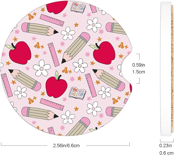 Ceramic Car Coasters – Absorbent Car Cup Holder Coaster Set for Women, Cute Aesthetic Car Accessories for Girls, 2 Pack (red)