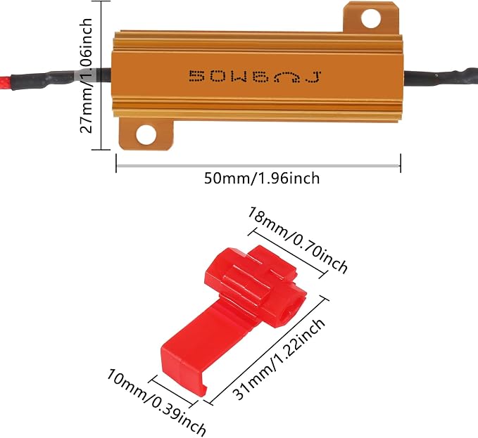 2Pcs 50W 6Ohm Load Resistor Turn Signal Blink LED Fix Fast Flash Error Code Flickering Automotive Replacement Resistors for LED Lights Indicator Controllers Bulb Headlights Tail Light License Plate