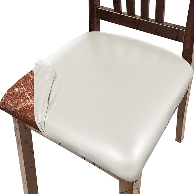 Pu Leather Dining Chair Seat Covers Set of 8, Waterproof Kitchen Chair Covers Stretch Chair Cover for Kitchen/Dining Room/Hotel, Tasteless seat Covers for Chairs (White - 8 PCS)