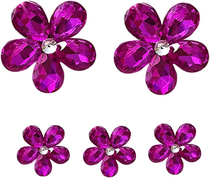 5PCS Bling Flower Car Air Vent Clips, Crystal Rhinestone Vehicle Air Conditioning Outlet Clip, Diamond Automotive Interior Decoration Charm, Universal for Automobile RV Truck (Rose Red)