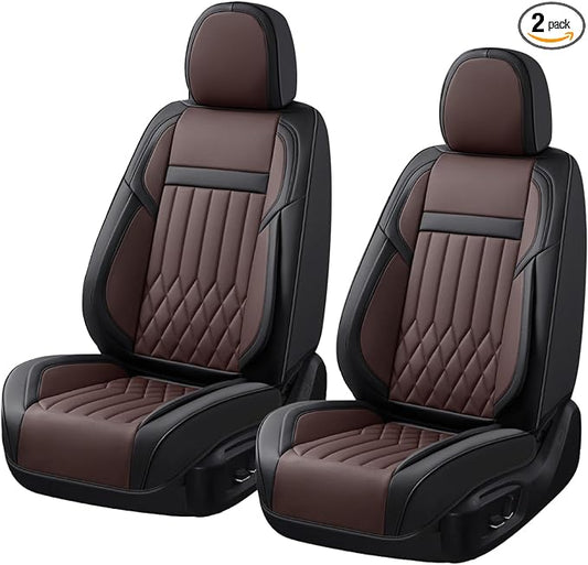 2-Seater Waterproof and Breathable Nappa Leather Car Seat Covers Full Set, Fit for Front Seats of Cars, Compatible with Airbags, Car Seat Protector Covers for Most Cars - Black Coffee