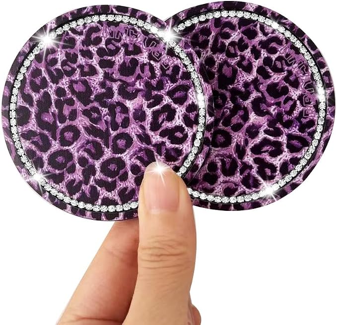 Car Cup Holder Coaster, 2PCS Silicone Car Cup Holder Insert Leopard Print, 2.75" Universal Non-Slip Cup Holders, Interior Car Accessories for Women and Man (Purple)