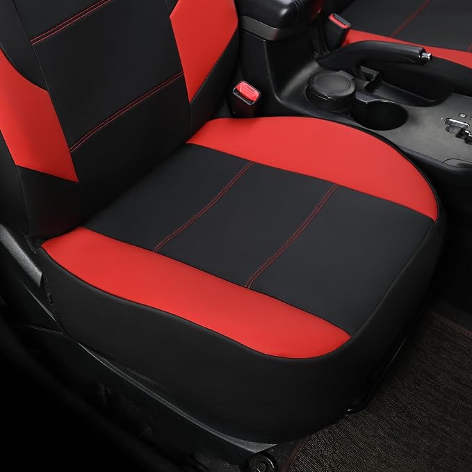 GIANT PANDA Front Car Seat Cover for Hyundai, Faux Leather Bucket Seat Covers Custom Fit Hyundai Sonata Elantra Santa Fe Tucson Accent Kona Palisade Genesis Venue Ioniq (Red+Black) 2-Pack