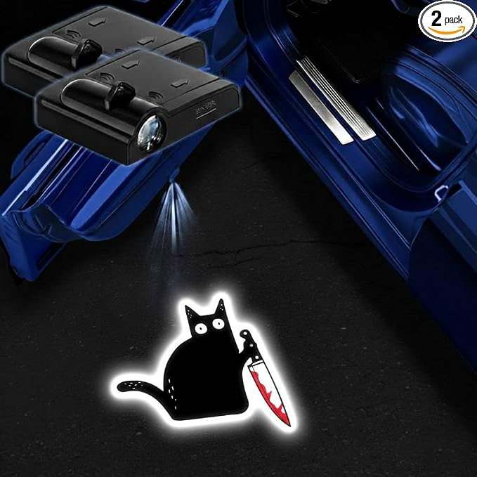 2PCS Cat Car Door Lights Projector,Wireless LED Welcome Puddle Lights,Magnetic Logo Projector Door Light Decor Car Accessories Cat Gifts for Women Men,Suitable for All Vehicles Motorcycle