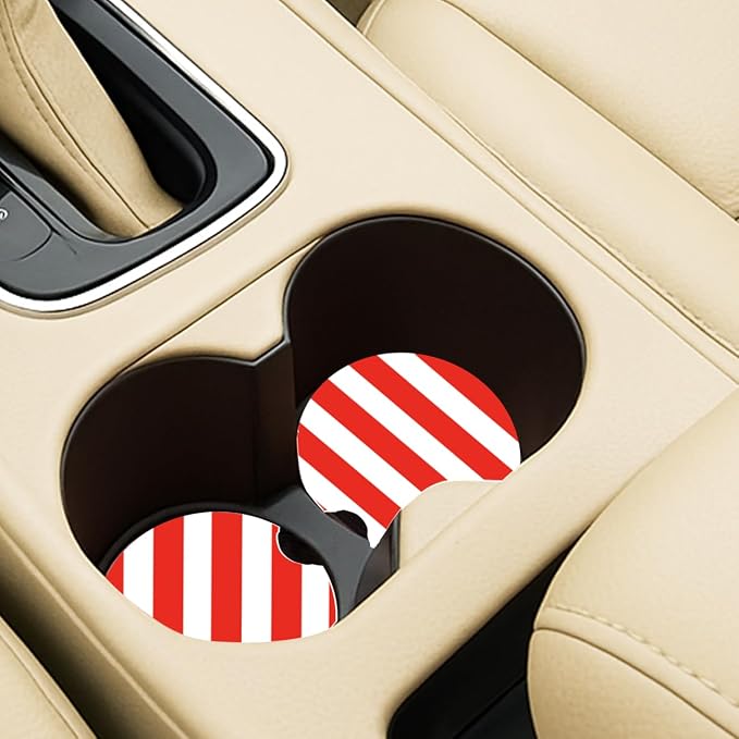 Ceramic Car Coasters – Absorbent Car Cup Holder Coaster Set for Women, Cute Aesthetic Car Accessories for Girls, 2 Pack (Fiery Red)