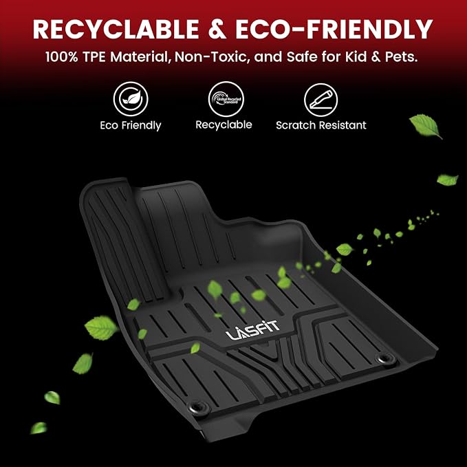 LASFIT Floor Mats for Honda Pilot 2023 2024 2025 2026 (7&8 Seats), All Weather Custom Fit TPE Odorless Anti-Slip Floor Liner 1st & 2nd & 3rd Row, Black