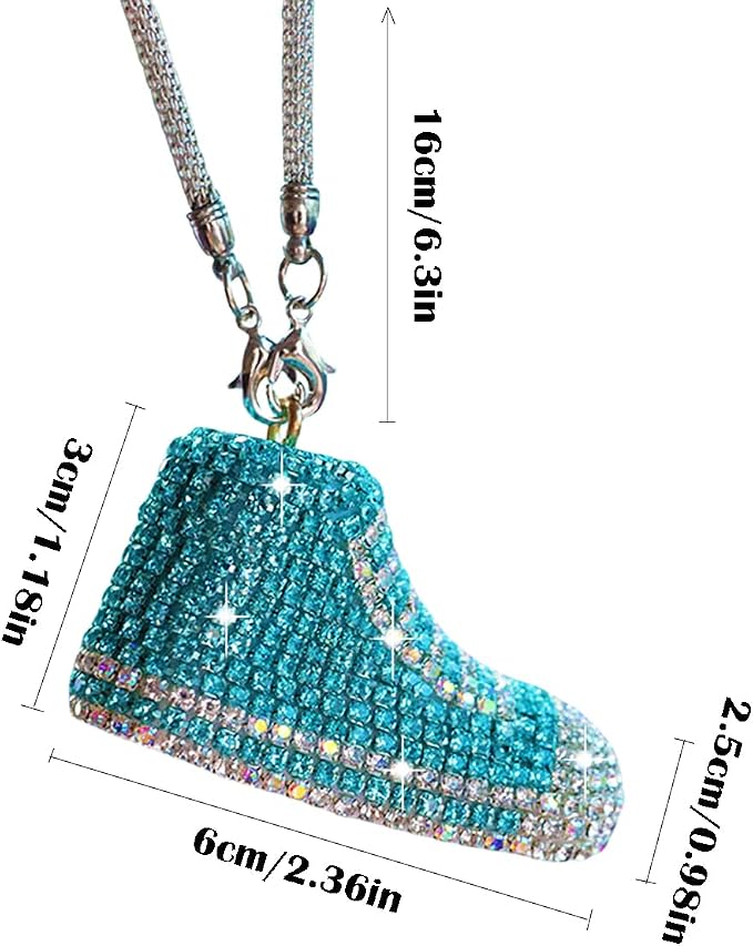 Bling Sneaker Shoe Sparkly Car Hanging Ornament, Cute Crystal Rear View Mirror Pendant, Diamond Rearview Mirror Charms, Lucky Car Interior Decor Accessories (Lake Blue)