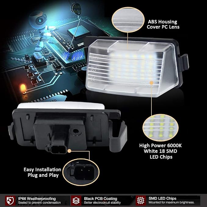 D-Lumina LED License Plate Light Lamp Assembly Replacement Compatible with Nissan 350Z 370Z GT-R Versa Cube Leaf Sentra Infiniti Q40 Q60 G25 G35 G37, Powered by 18-SMD 6000K White Pack of 2