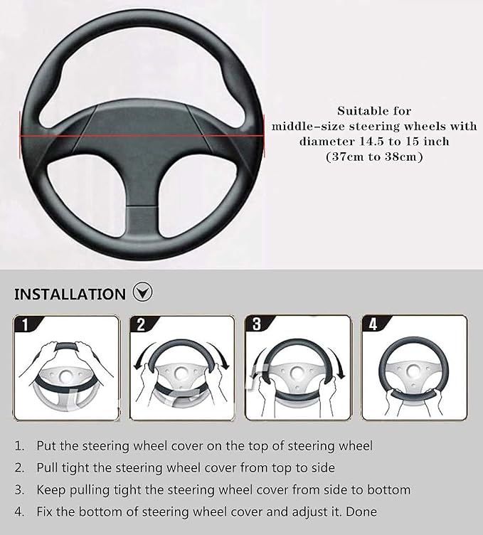 Labbyway Carbon Fiber Steering Wheel Cover, Universal 15 inch, Breathable, Anti-Slip, Warm in Winter and Cool in Summer, Black