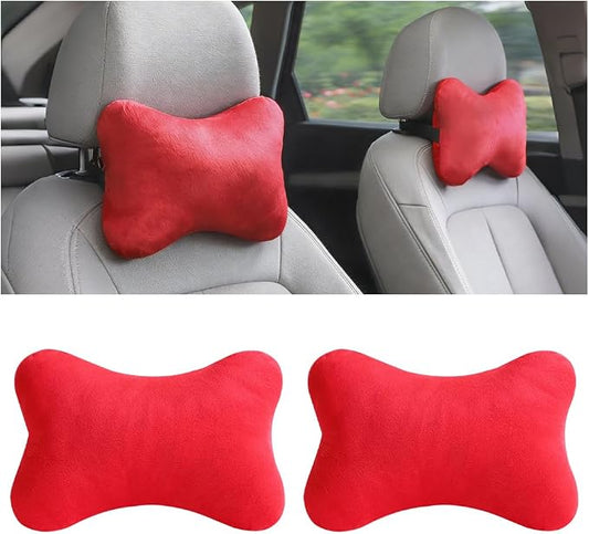 2PCS Car Neck Pillow, Soft Comfortable Vehicle Seat Neck Support Pillow Cushion for Relief Driving Fatigue, Breathable Auto Interior Headrest Neck Rest Pad, Universal for Vehicles (Red)