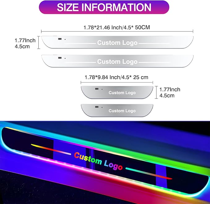 Led Door Sills for Car Magnetic, Personalized Custom Text Logo Car Door Lights, 7 Colors/28 Modes Auto-Sensing Led car Door Sill Lights, Wireless Car Pedal Lights