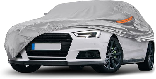Silver Tone Heavy Duty Waterproof Car Cover for Sedan 185"-191" - All-Weather UV Protected Outdoor Full Exterior Cover with Sun/Snow/Rain Resistance