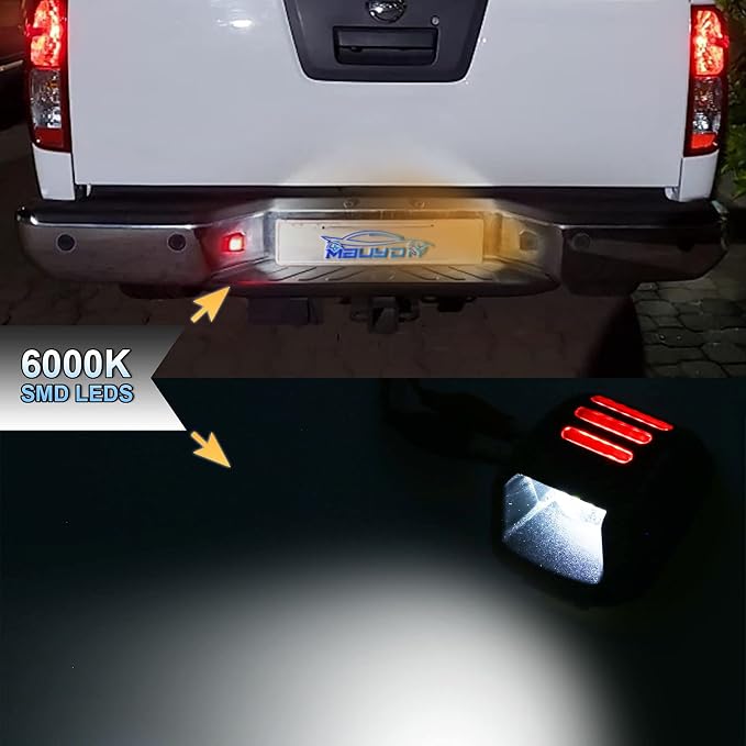 LED License Plate Light Lamp Assembly with Red OLED Neon Tube Compatible with Frontier 2007-2021, Armada Xterra 2008-2015, Titan Suzuki Equator Black housing 6000K White, Pack of 2