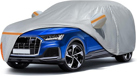 Car Cover Waterproof for 2006-2026 Audi Q7/SQ7, Outdoor Sun Rain UV Dust Snow All Weather Protection Custom-fit Full Q7 Car Cover with Door Zipper & Cotton Lining-Gray