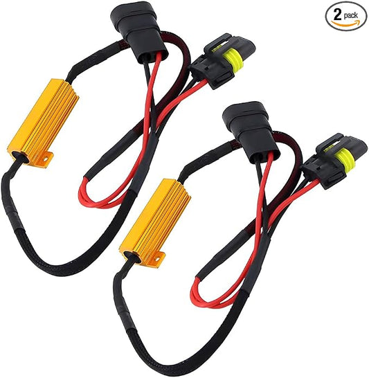 BESULEN 2PCS 9006/HB4 Car LED Resistor Kit, 50W 6Ohm Vehicle Headlight Anti Flicker Error Decoder, Auto Fog Turn Signal Bulb Load Resistor Relay Harness Adaptor, Universal Auto Accessories