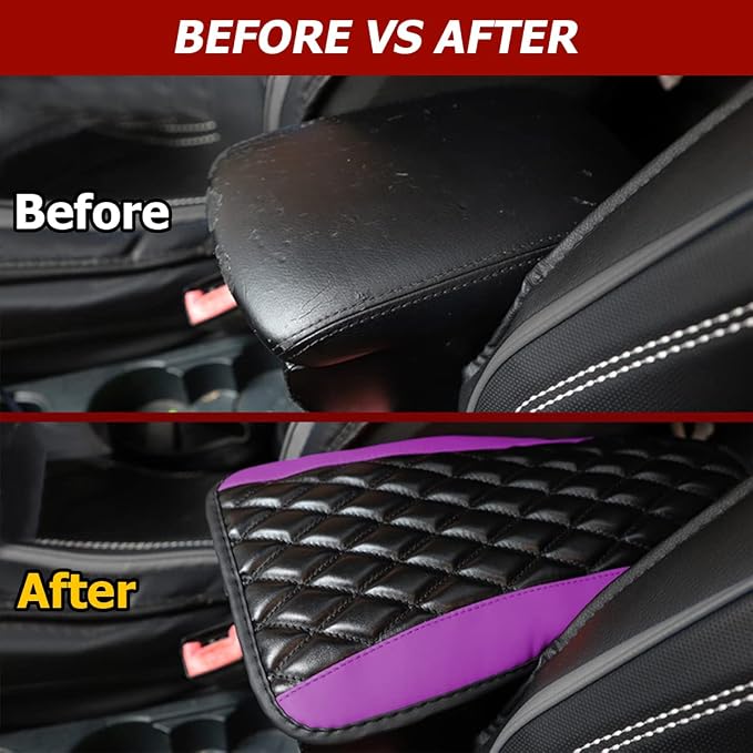 Moly Magnolia Car Center Console Cushion Pad, Universal Leather Waterproof Armrest Seat Box Cover Protector,Comfortable Car Decor Accessories Fit for Most Cars, Vehicles, SUVs (Purple)
