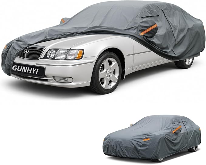 GUNHYI Premium Car Cover Custom Fit Infiniti Q45, 16 Layers Heavy Duty Car Cover Waterproof All Weather with Zipper Door for Sun Rain Snow Dust Uv Protection