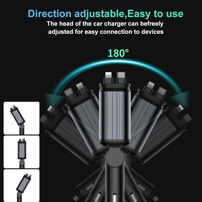 Starlight Retractable Car Charger, Car Phone Charger USB C Fast Charger | EloBeth Car Charger,Cigarette Lighter USB Charger Car Accessories,Road Trip Essentials Gift for Men,for iPhone 17/16,Galaxy