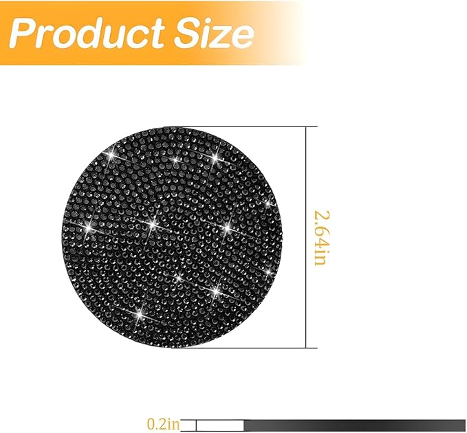 Osilly Bling Car Cup Holder Coaster, Crystal Rhinestone Anti-Slip Insert Coasters, Universal 2.75 Inch Fashion Automotive Cup Mat, Car Interior Accessories Decor Gifts for Women (Black, 4PCS)