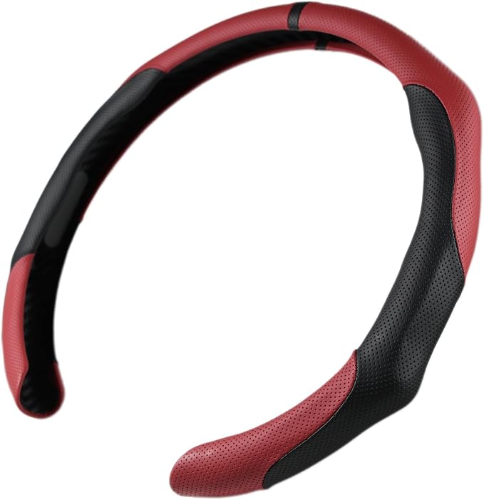 Quick Install Enhanced Control Sporty Nappa Leather Steering Wheel Cover, Odorless Sweat-Proof Non-Slip Protector Universal Fit for 14.5-15 Inch Car SUV Truck