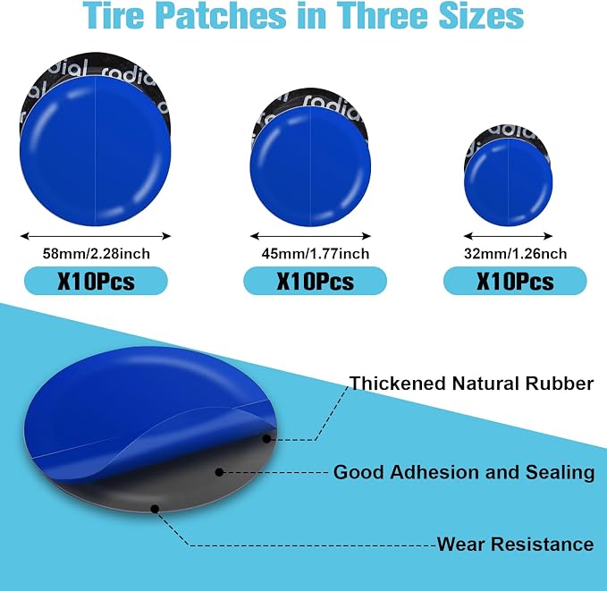 Wayona 35Pcs Tire Repair Patch Kit Heavy Duty, Tire Patches 32/45/58mm Tire Repair Tools with 40mm Tire Buffing Wheel Tire Patch Roller Inner Liner Scraper for Car Tire Grinding Bike Motorcycle Wheel