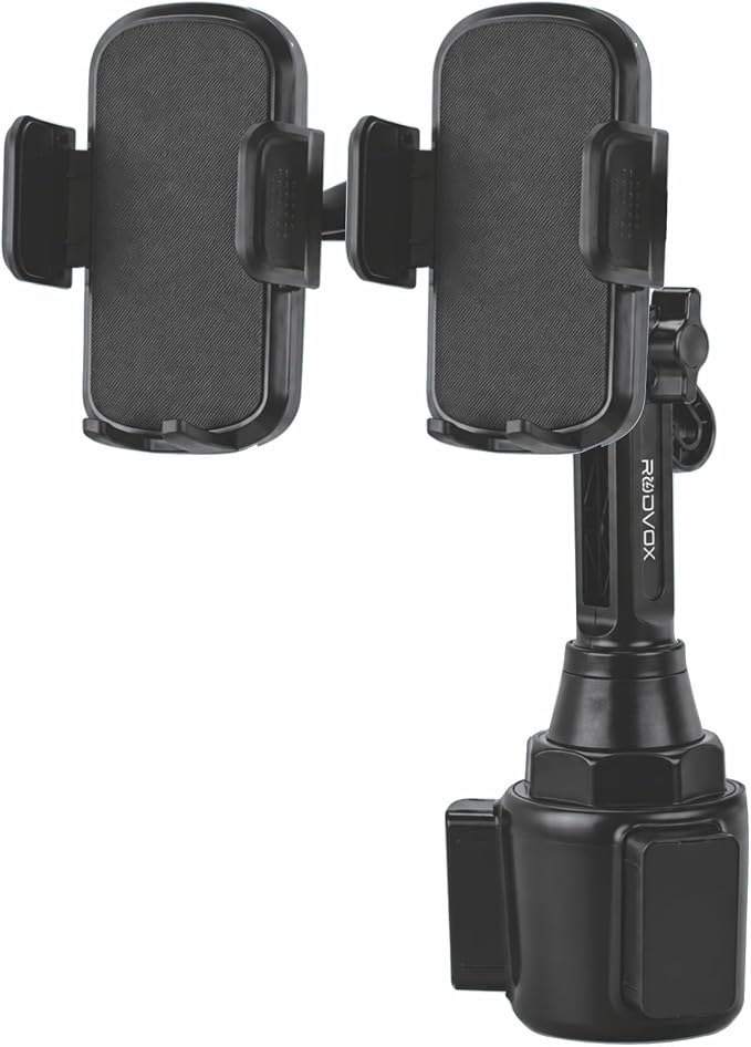 2-in-1 Cup Holder Phone Mount with Dual Clamp, R606A3 | Extra Tall Adjustable, 360° Rotatable, iPhone Android GPS Compatible