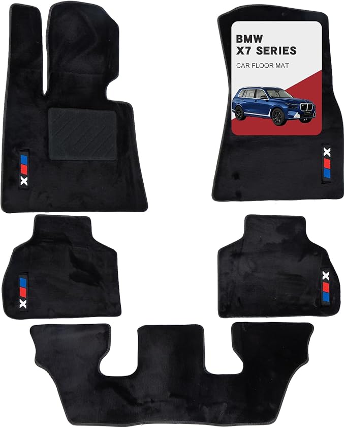 Custom 3D car mats for BMW X7 6-Seater 2019-2024 Wool Carpet Car Mats - Glowing, Anti-Slip, All-Weather Full Coverage with Logo