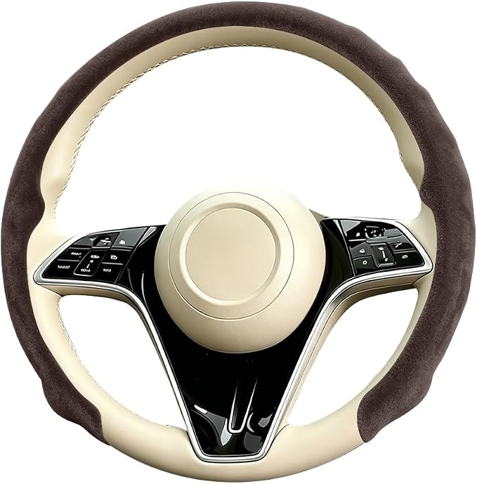 Mandark Car Steering Wheel Cover, Suede Sport Vehicle Steer Wheel Protector Fitting 15 Inch, Non-Slip Comfortable Automotive Interior Decoration Accessories, Universal Fit (Dark Brown)