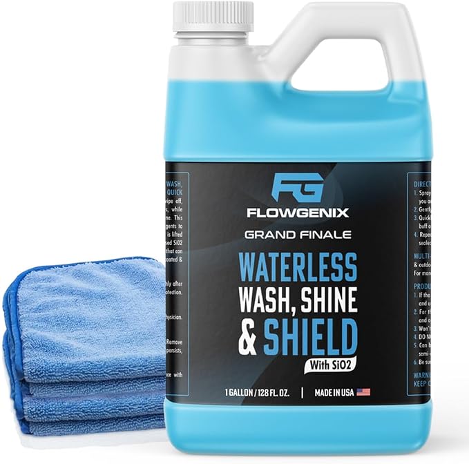 Flowgenix™ Waterless Car Wash Spray - Grand Finale - Motorcycle Cleaner & Car Wax Polish (1 Gal or 128 oz) - Ceramic Coating - Quick Detailer Spray to Make Your Vehicle Shine
