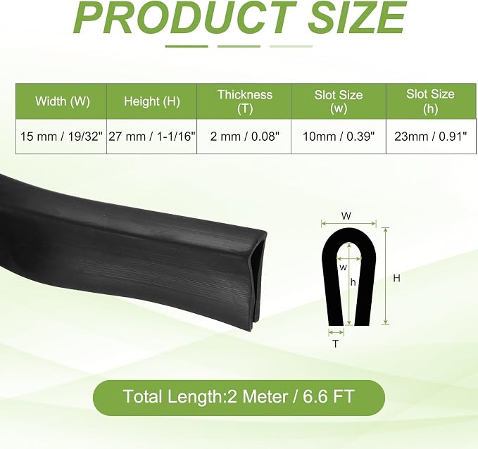 PATIKIL Rubber Edge Trim, 6.6ft x 15mm x 27mm U Channel Rubber Guard Seal Strip Protector Fit for 10mm Edge for Car Doors Hatches Sheet Metal Table Corners Steel Plates, Black