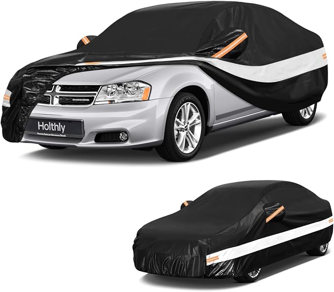 10 Layers Sedan Car Cover Custom Fit for Dodge Avenger (1994-2015), Waterproof All Weather for Automobiles, Outdoor Full Cover Sun Dust Rain Protection with Cotton. Black