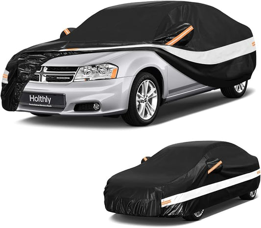 10 Layers Sedan Car Cover Custom Fit for Dodge Avenger (1994-2015), Waterproof All Weather for Automobiles, Outdoor Full Cover Sun Dust Rain Protection with Cotton. Black